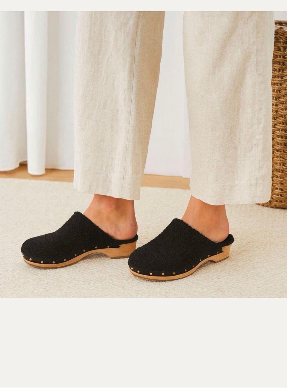 J CREW Black Curly Faux Shearling Clog-7
